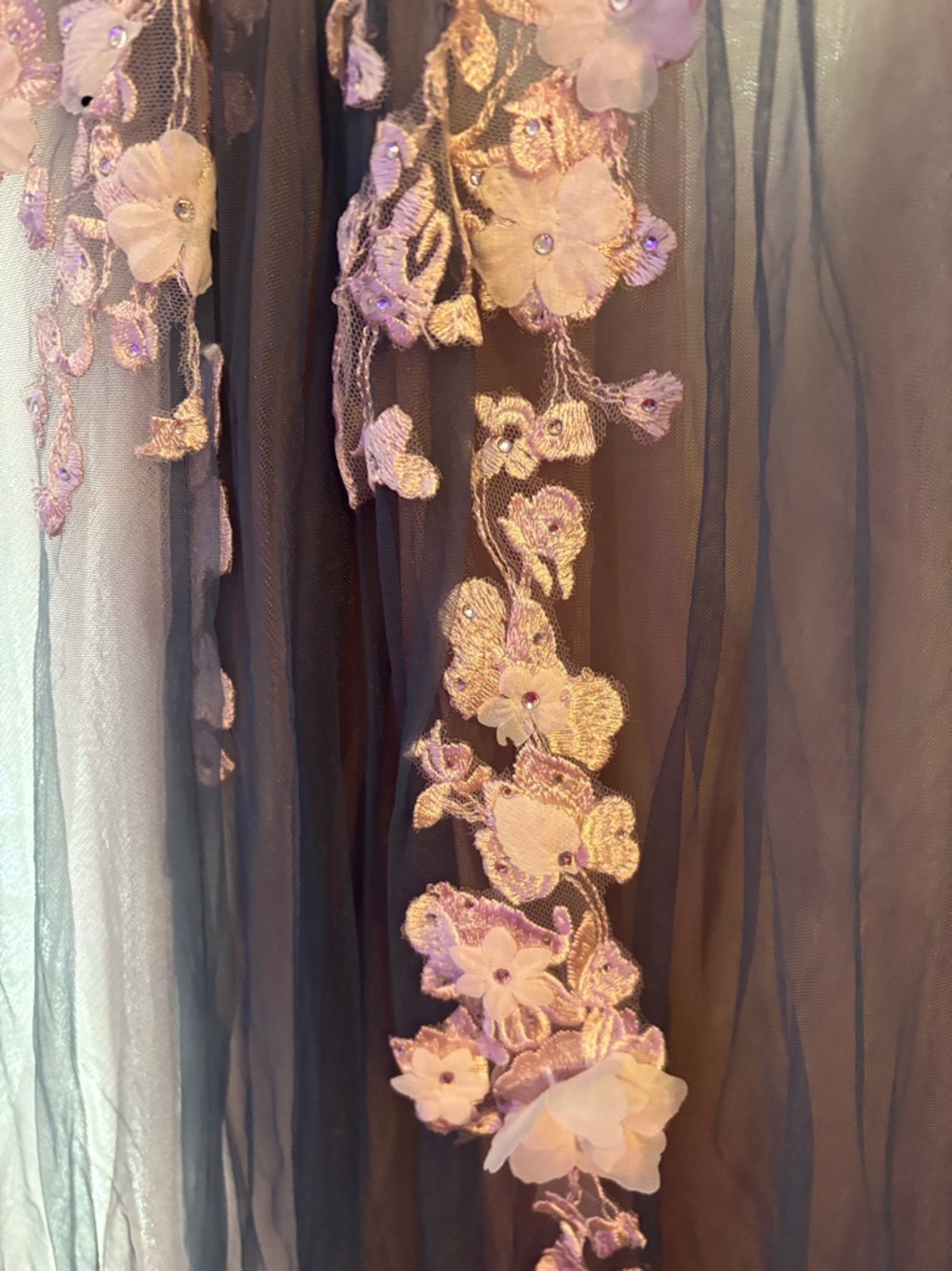 Elegant Floral Gown with Ombre Skirt with slit perfect for prom - Picture 7 of 8